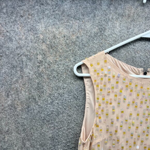 Alice + Olivia Dress Women 2 Nude Yellow Sequin Beaded Sleeveless Shift Cocktail - Picture 5 of 11